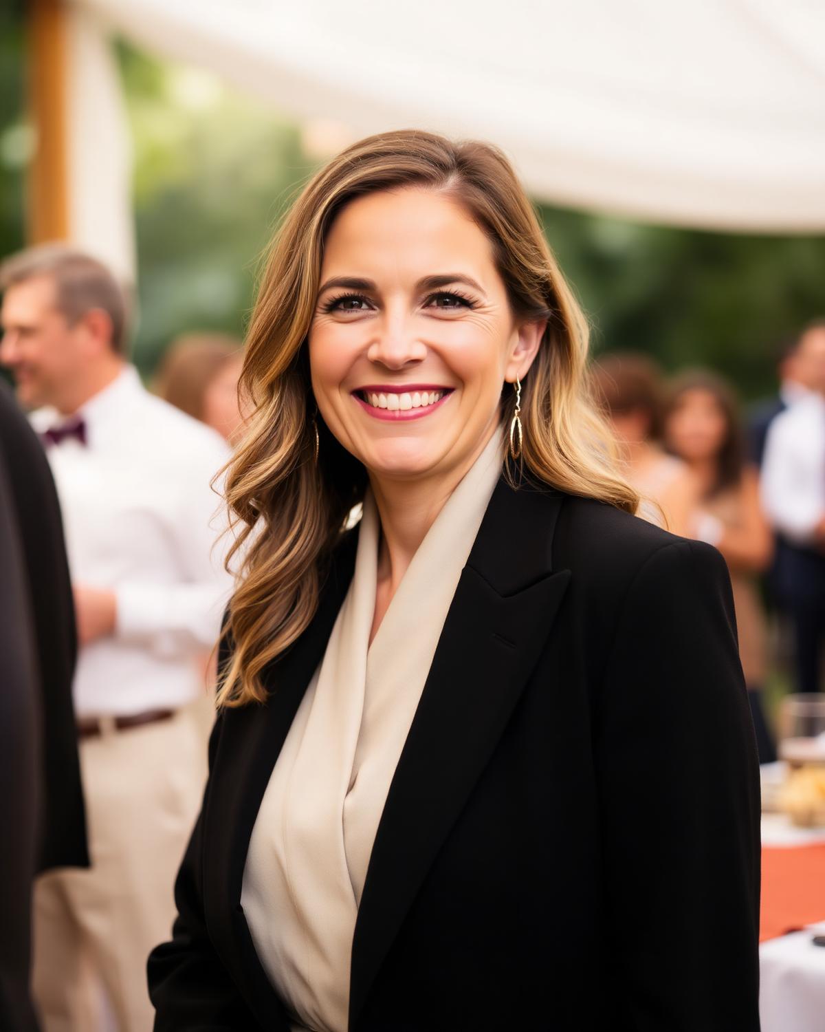 Portrait of a smiling guest at an outdoor reception